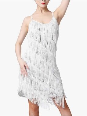 Womens Salsa sequin fringe ballroom flapper dance dress